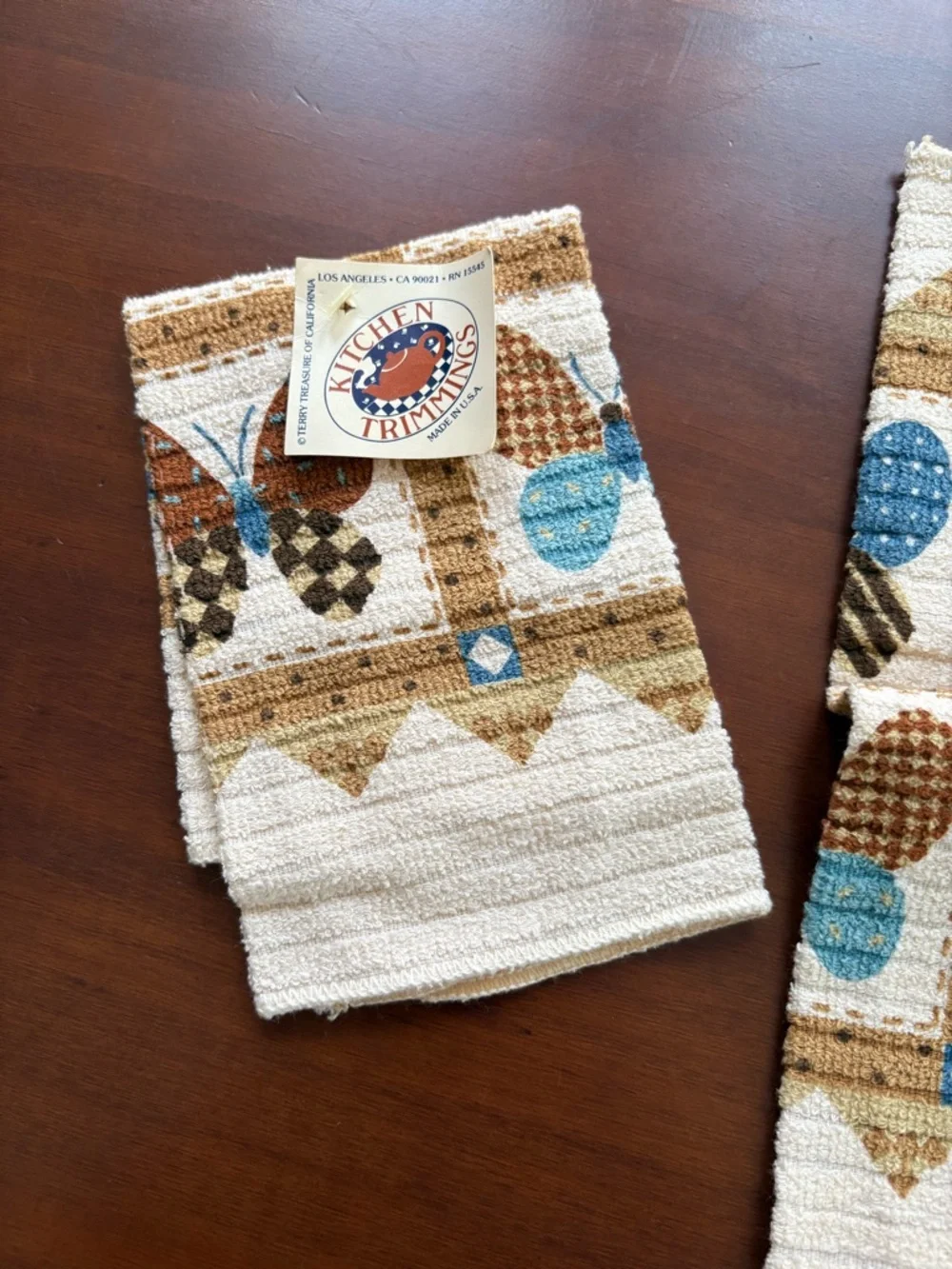 Vintage 70s washcloth terry dish cloths lot of 2 butterfly cottagecore print
